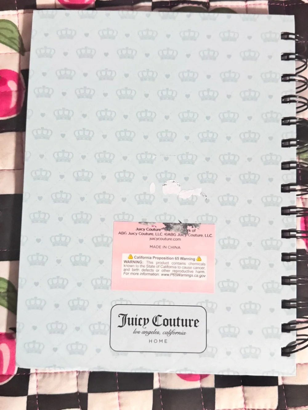 Juicy Couture Light Blue & Pink Spiral Journal with Crest